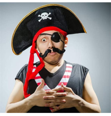 Yetişkin Boy Kadife Kaptan Jack Sparrow Korsan Şapkası ve Plastik Korsan Göz Maskesi