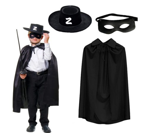 Zorro Pelerini Şapkası ve Maske Seti Çocuk Boy Zorro Pelerini Şapkası ve Maske Seti Çocuk Boy