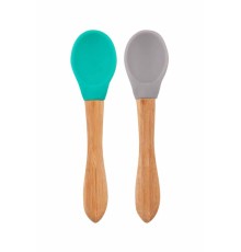 Bambu Saplı Silikon Mama Kaşığı 2li Aqua Green / Powder Grey