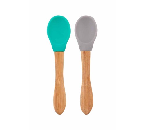 Bambu Saplı Silikon Mama Kaşığı 2li Aqua Green / Powder Grey Bambu Saplı Silikon Mama Kaşığı 2li Aqua Green / Powder Grey