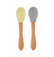 Bambu Saplı Silikon Mama Kaşığı 2li Mellow Yellow / Powder Grey