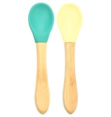 Bambu Saplı Silikon Mama Kaşığı 2li Yeşil Sarı
