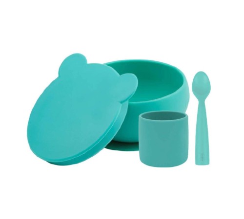 OiOi Blw I Silikon Beslenme Seti 3'Lü (Kaseli) Aqua Green