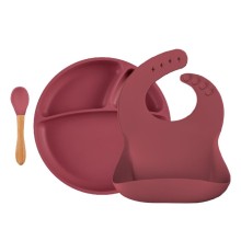 OiOi Blw II Silikon Beslenme Seti 3'Lü (Tabaklı) Velvet Rose