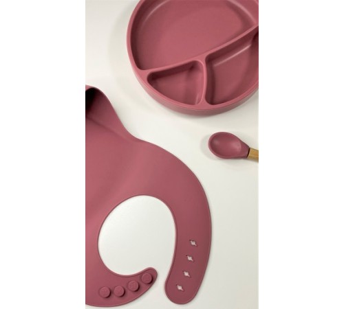 OiOi Blw II Silikon Beslenme Seti 3'Lü (Tabaklı) Velvet Rose