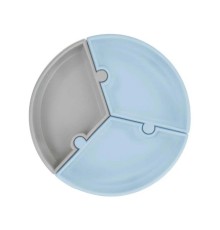 Puzzle Vakum Tabanlı Silikon Tabak Mineral Blue / Powder Grey