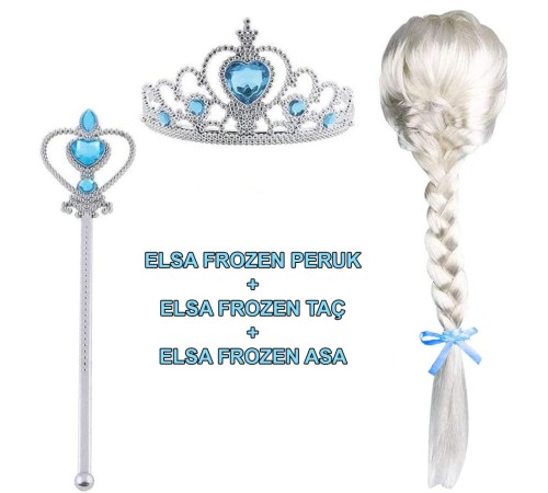 Örgülü Karlar Ülkesi Frozen Elsa Peruğu Tacı ve Sopası Çocuk Boy