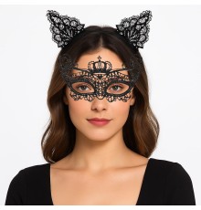 Parti Gecesi Siyah Dantel Maske ve Taç Seti 9 No