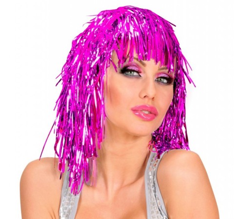 Pembe Fuşya Işıltılı Metalize Parti Peruğu