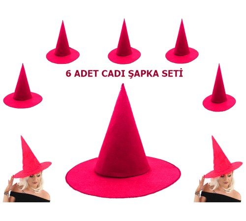 Pembe Fuşya Renk Keçe Cadı Şapkası Yetişkin Çocuk Uyumlu 6 Adet Pembe Fuşya Renk Keçe Cadı Şapkası Yetişkin Çocuk Uyumlu 6 Adet