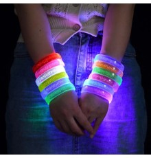 Pembe Led Işıklı Baskı Yapılabilen Pilli Bileklik Bilezik 1,5 cm Genişlik