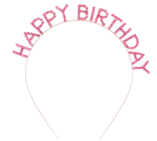 Pembe Renk Kristal Taşlı Gold Renk Kaplama Happy Birthday Taç 16x17 cm Pembe Renk Kristal Taşlı Gold Renk Kaplama Happy Birthday Taç 16x17 cm