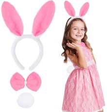 Pembe Tavşan Kostüm Seti – Taç, Papyon, Ponpon (12’li Paket)