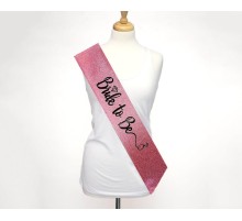 Pembe Üzeri Siyah İtalik Alyanslı Bride To Be Yazılı Simli Işıltılı Kuşak Kemer 10x80 cm