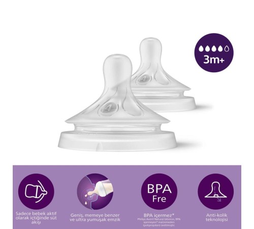 Avent Doğal Tepkili Natural Response 2'Li Biberon Emziği No:4 3+ Ay Avent Doğal Tepkili Natural Response 2'Li Biberon Emziği No:4 3+ Ay