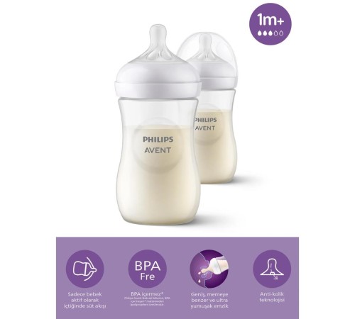 Avent Doğal Tepkili Natural Response PP 2li Biberon Seti 260ml 1+ Ay Avent Doğal Tepkili Natural Response PP 2li Biberon Seti 260ml 1+ Ay