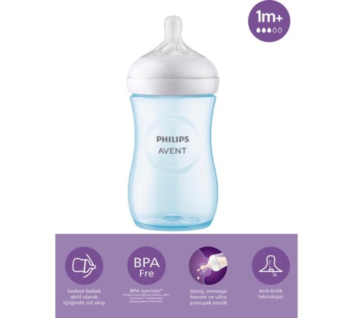 Avent Doğal Tepkili Natural Response PP Biberon 260ml 1+ Ay Mavi Avent Doğal Tepkili Natural Response PP Biberon 260ml 1+ Ay Mavi