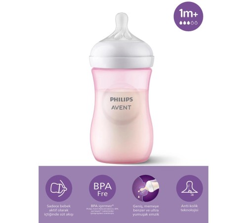 Avent Doğal Tepkili Natural Response PP Biberon 260ml 1+ Ay Pembe Avent Doğal Tepkili Natural Response PP Biberon 260ml 1+ Ay Pembe