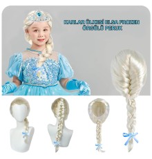 Platin Altın Dore Renk Karlar Ülkesi Elsa Frozen Peruğu Çocuk Boy
