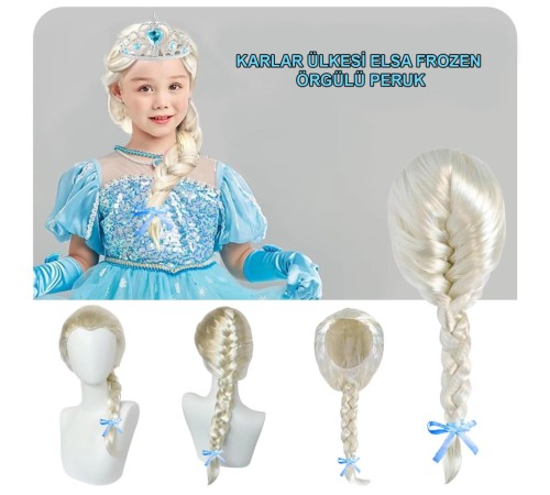 Platin Altın Dore Renk Karlar Ülkesi Elsa Frozen Peruğu Çocuk Boy