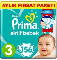 Prima Bebek Bezi Aktif Bebek 3 Beden Aylık Fırsat Paketi 156 Adet