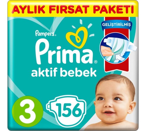Prima Bebek Bezi Aktif Bebek 3 Beden Aylık Fırsat Paketi 156 Adet Prima Bebek Bezi Aktif Bebek 3 Beden Aylık Fırsat Paketi 156 Adet