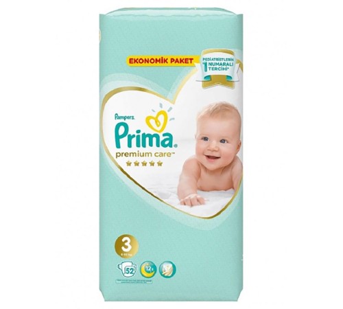 Prima Premium Care Bebek Bezi Ekonomik Paket 3 Beden 52 Adet Prima Premium Care Bebek Bezi Ekonomik Paket 3 Beden 52 Adet