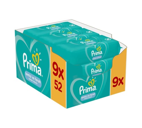 Prima Temiz ve Ferah Islak Havlu Mendil 9'Lu 468 Yaprak Prima Temiz ve Ferah Islak Havlu Mendil 9'Lu 468 Yaprak
