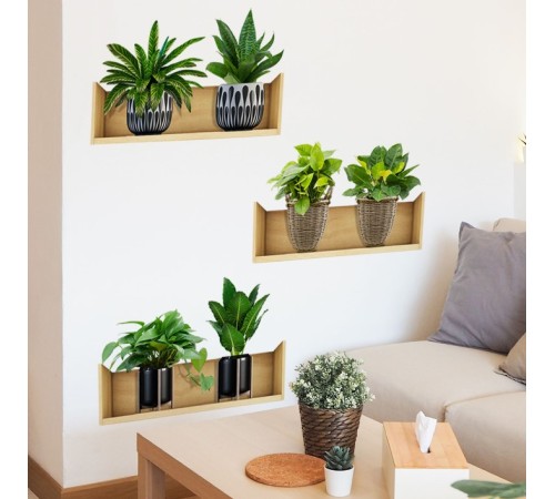 Raflı Bitki Tasarımlı Yapışkanlı Sticker 20*30 cm 3lü Set MC-663