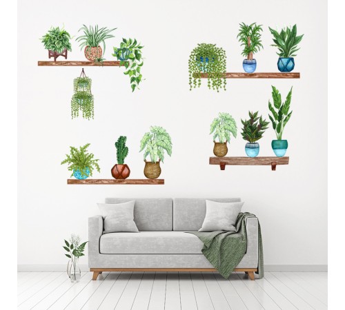 Raflı Saksılı Çiçek Tasarımlı Yapışkanlı Sticker MC-480B