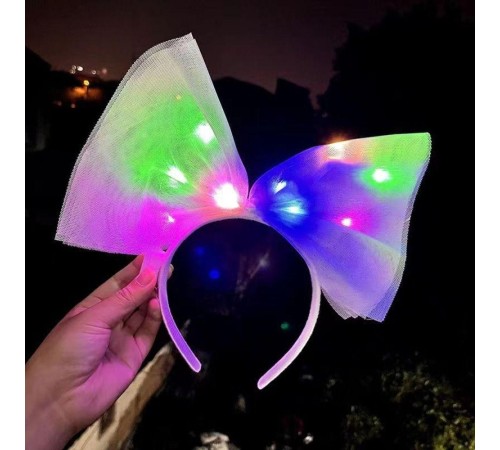 Rengarenk Led Işıklı Fiyonk Şekilli Tül Parti Tacı Beyaz Renk 25x25 cm