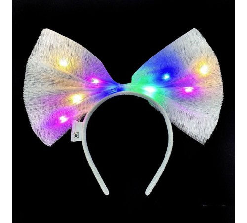 Rengarenk Led Işıklı Fiyonk Şekilli Tül Parti Tacı Beyaz Renk 25x25 cm