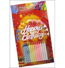 Rengarenk Mumlu Beyaz Happy Birthday Yazılı Doğum Günü Mumu 12 Adet