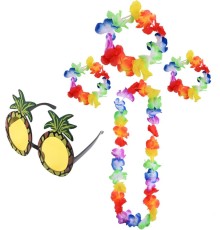 Renkli Ananas Gözlük, Taç, Kolye ve Bileklik Seti