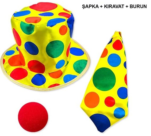 Renkli Palyaço Kostüm Seti – 3 Parça Aksesuar (Şapka, Kravat, Burun) Renkli Palyaço Kostüm Seti – 3 Parça Aksesuar (Şapka, Kravat, Burun)