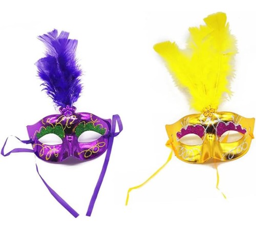 Renkli Tüylü Venedik Parti Maskesi Karışık Renk 12 Adet