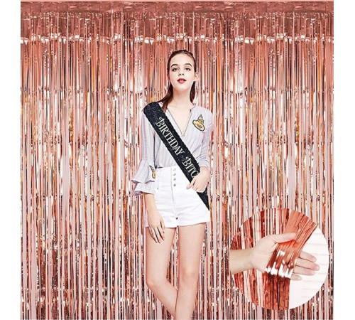 Rose Gold Püsküllü Kapı Perdesi - Parti, Bekarlığa Veda, Doğum Günü 1x2 m