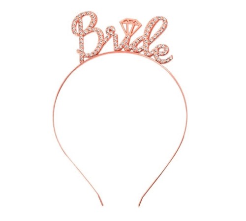 Rose Gold Renkli Taşlı “Bride” Gelin Tacı – El Yazısı Yazı Tipiyle