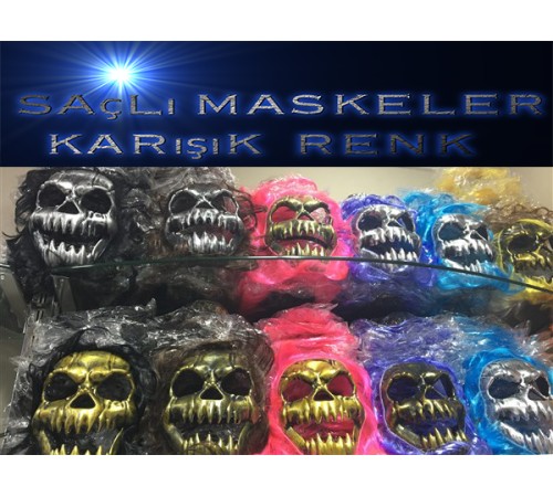 Saçlı Kuru Kafa İskelet Maske 1 Adet Saçlı Kuru Kafa İskelet Maske 1 Adet