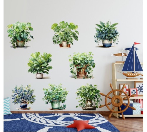 Saksılı Çiçek Tasarımlı 8li Sticker MC-480A