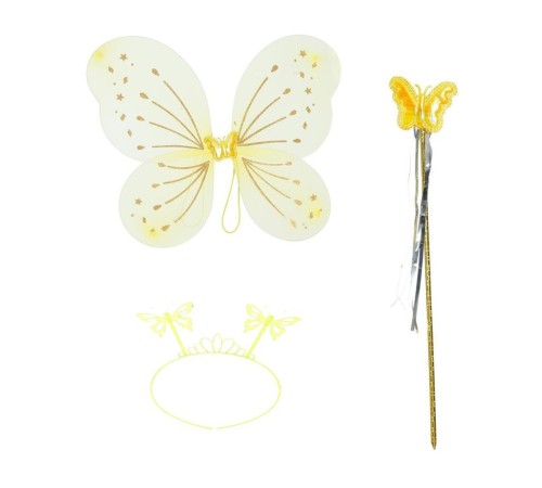 Sarı Kelebek Erkek-Kız Seti – 50 cm Kelebek Kanadı, Taç ve Asa