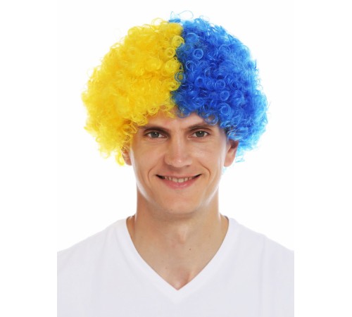 Sarı Lacivert Kıvırcık Afro Bonus Peruk Taraftar Bonus Saç Sarı Lacivert Kıvırcık Afro Bonus Peruk Taraftar Bonus Saç