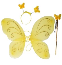 Sarı Renk Kelebek Kanadı Tacı ve Sopası 50x37 cm
