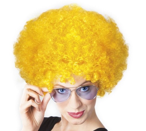 Sarı Renk Kıvırcık Afro Bonus Peruk