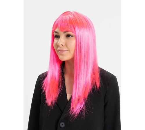 Şeker Pembesi Koyu Pembe Renk Uzun Düz Parti Peruğu