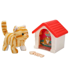 Sesli ve Hareketli Kulübeli Sevimli Peluş Kedi