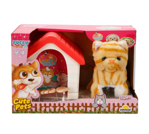 Sesli ve Hareketli Kulübeli Sevimli Peluş Kedi Sesli ve Hareketli Kulübeli Sevimli Peluş Kedi