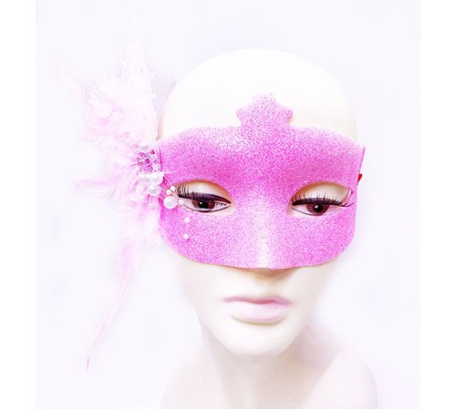 Sim İşlemeli İnci Boncuk Detaylı Tüylü Balo Maskesi Pembe Renk 13x18 cm Sim İşlemeli İnci Boncuk Detaylı Tüylü Balo Maskesi Pembe Renk 13x18 cm