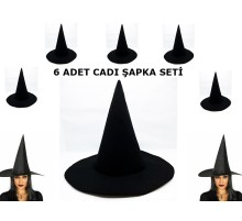 Siyah Cadı Şapkası Keçe Yetişkin Boy 6 Adet