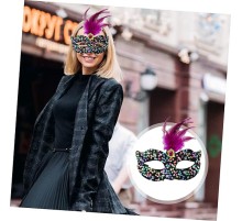 Siyah Kadife Üzeri Rengarenk Payetli Pullu Pembe Tüylü Pembe Taşlı Parti Maskesi 19x21 cm